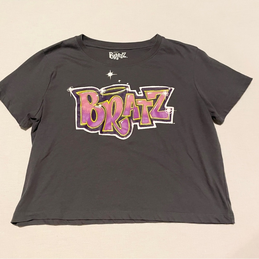 Bratz Y2K Style Cropped Graphic T-Shirt Charcoal Grey Small